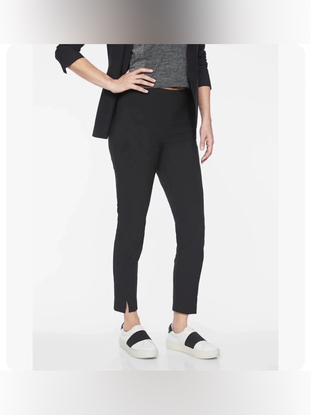 ATHLETA Wander Slim Ankle Pants Size 12 Stretch Black Pockets Zip #353450